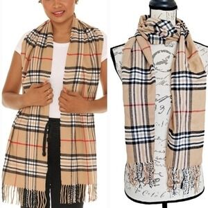 Unisex soft plaid tan tartan nova check classic fringe winter scarf 💖2/$30